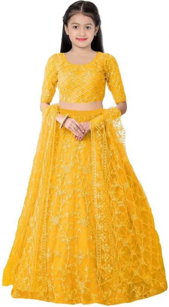     			FULPARI Net Lehenga Choli Set For Girls ( Pack of 1 , Yellow )