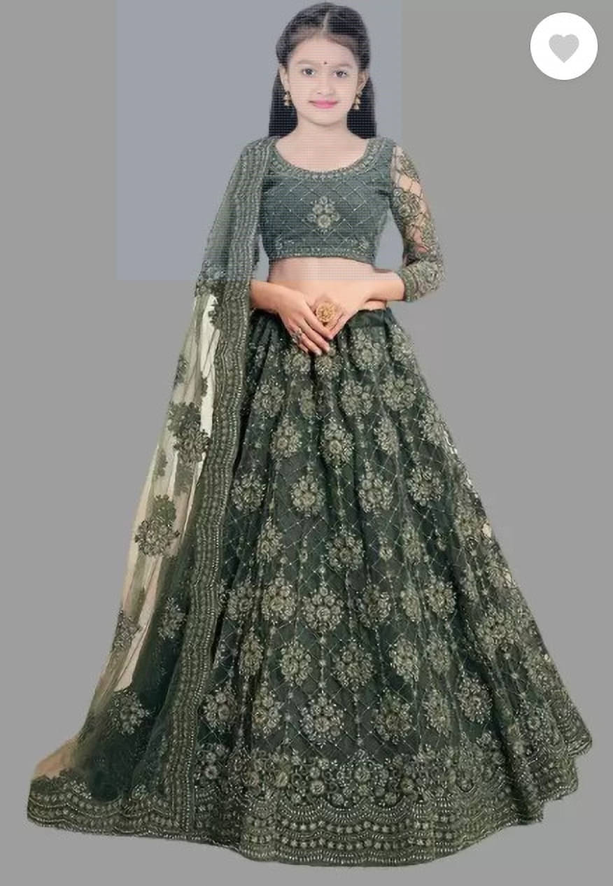     			FULPARI Net Lehenga Choli Set For Girls ( Pack of 1 , Green )