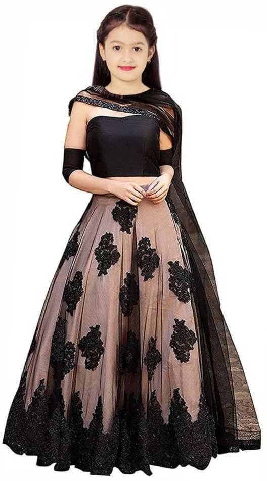     			FULPARI Net Lehenga Choli Set For Girls ( Pack of 1 , Black )