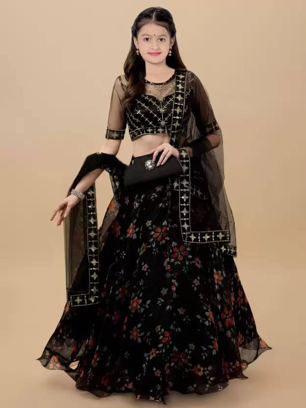     			FULPARI Net Lehenga Choli Set For Girls ( Pack of 1 , Black )