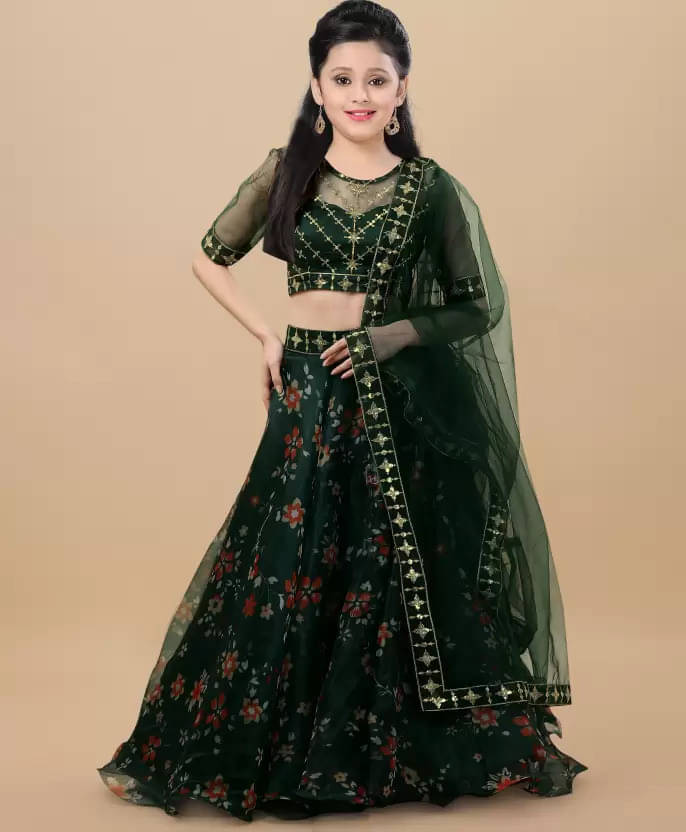     			FULPARI Net Lehenga Choli Set For Girls ( Pack of 1 , Green )