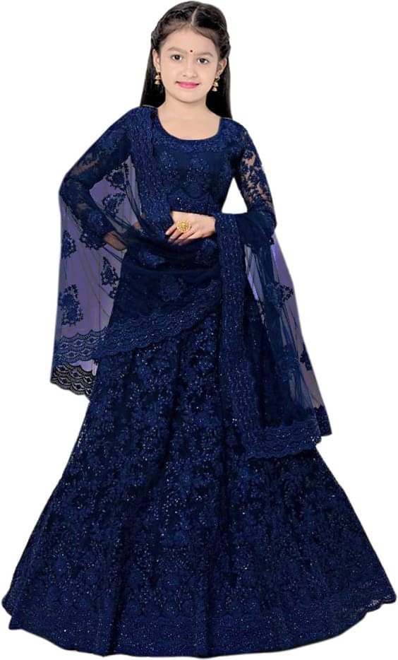     			FULPARI Net Lehenga Choli Set For Girls ( Pack of 1 , Blue )