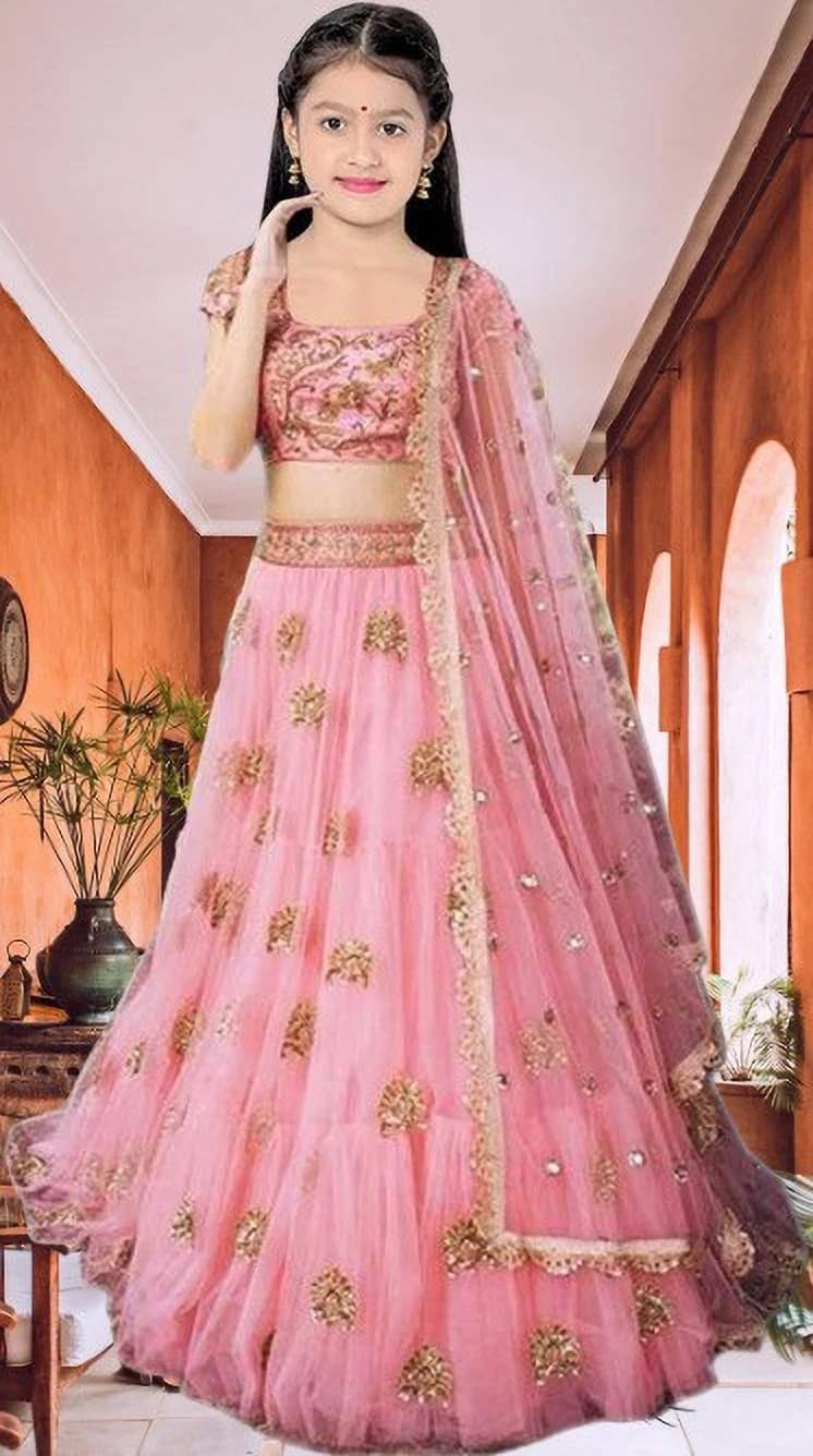     			FULPARI Net Lehenga Choli Set For Girls ( Pack of 1 , Pink )