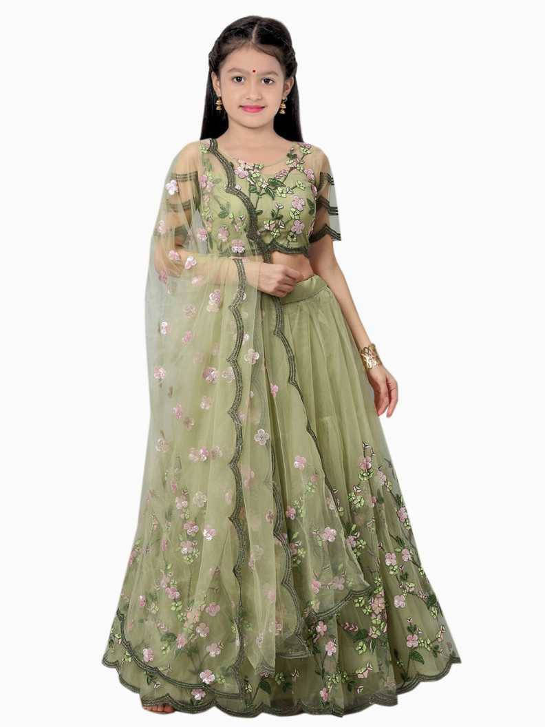     			FULPARI Net Lehenga Choli Set For Girls ( Pack of 1 , Green )