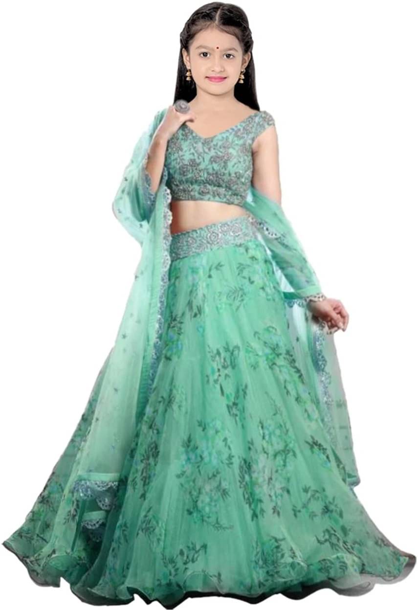     			FULPARI Satin Lehenga Choli Set For Girls ( Pack of 1 , Green )