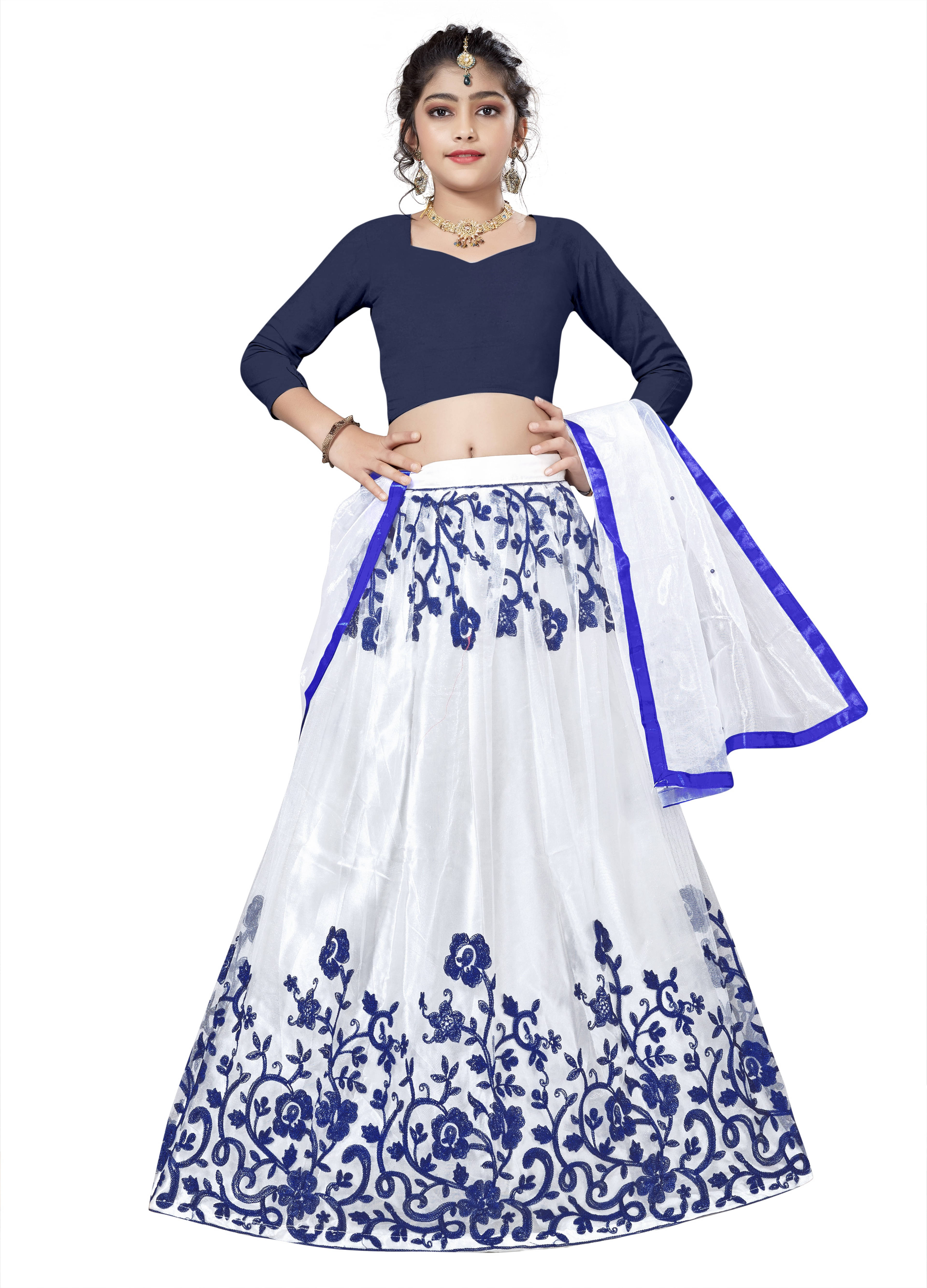     			FULPARI Silk Lehenga Choli Set For Girls ( Pack of 1 , Blue )