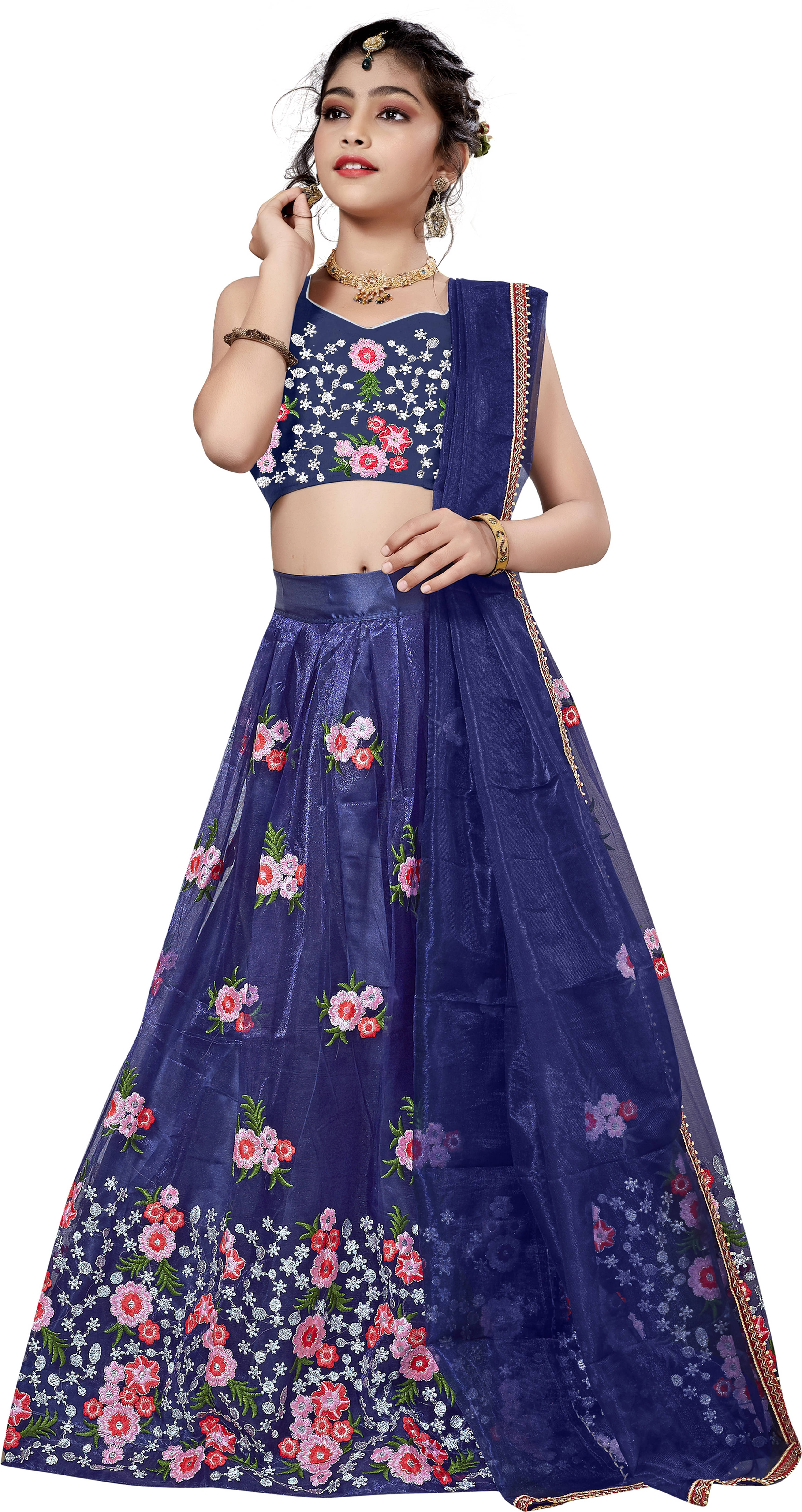     			FULPARI Silk Lehenga Choli Set For Girls ( Pack of 1 , Blue )