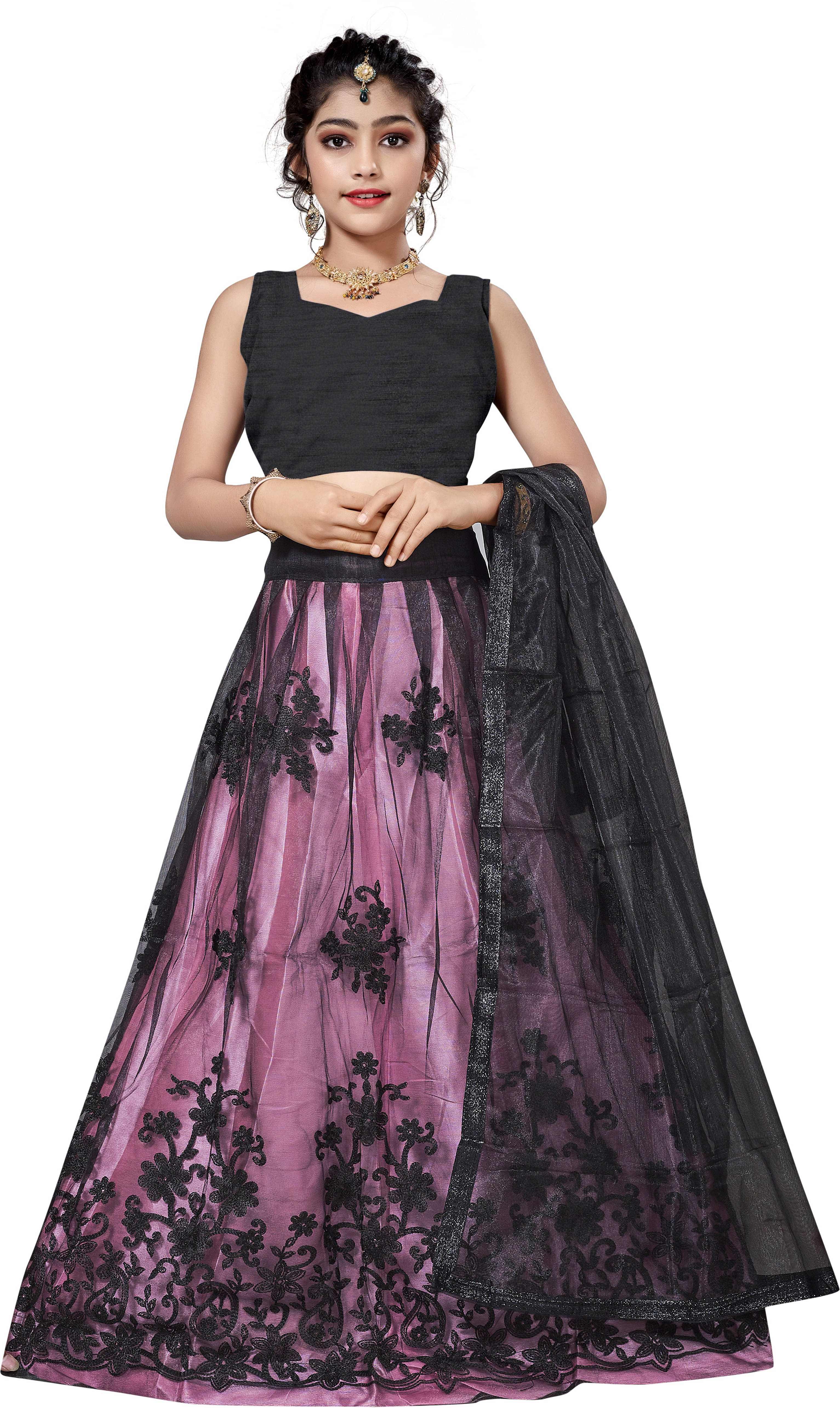     			FULPARI Silk Lehenga Choli Set For Girls ( Pack of 1 , Black )
