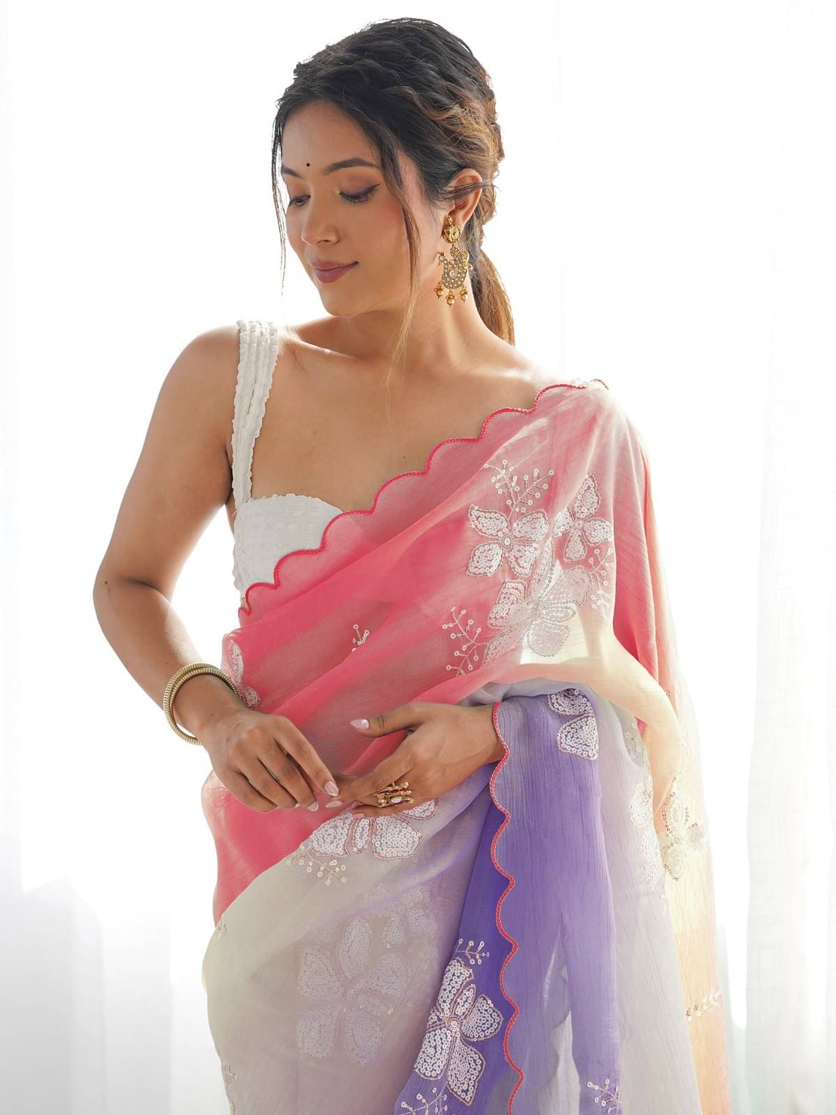    			Gazal Fashions Chiffon Embroidered Regular Saree With Unstitched Blouse Piece ( Multicolor 1 )