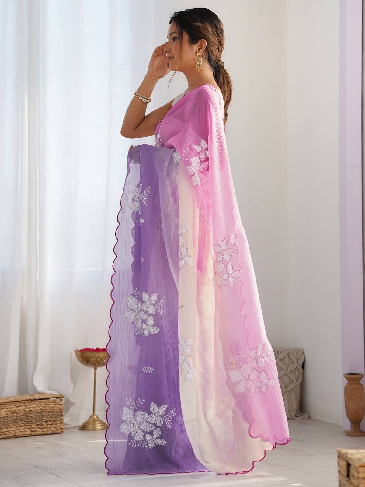     			Gazal Fashions Chiffon Embroidered Regular Saree With Unstitched Blouse Piece ( Multicolor 3 )