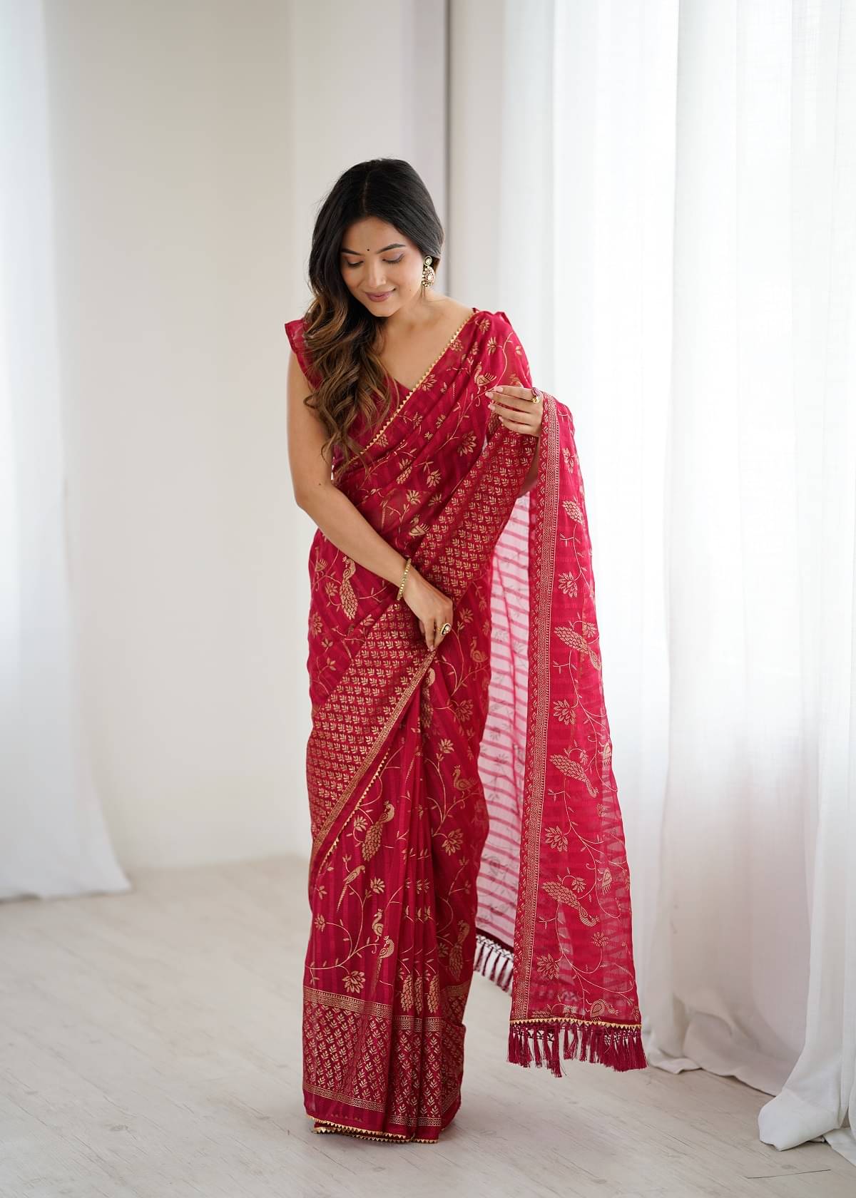     			Gazal Fashions Georgette Printed Regular Saree With Unstitched Blouse Piece ( Pink )