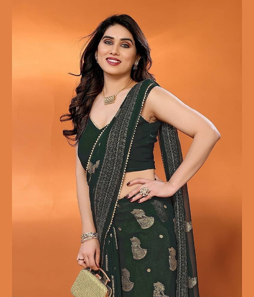 Gazal Fashions Georgette Printed Regular Saree With Unstitched Blouse Piece ( Green ) - Sarees | Buy online on ZillyBuy