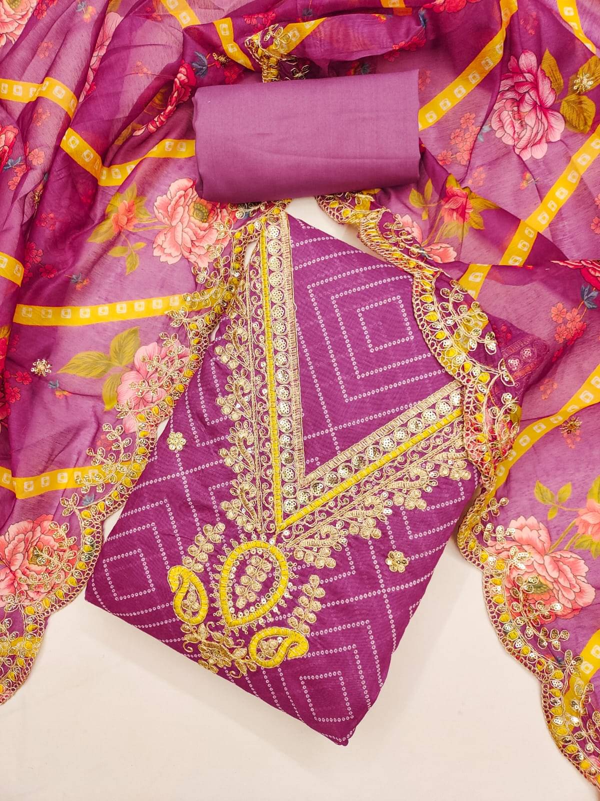     			HL SILKMILLS Women Chanderi Unstitched Dress Material ( Pink )