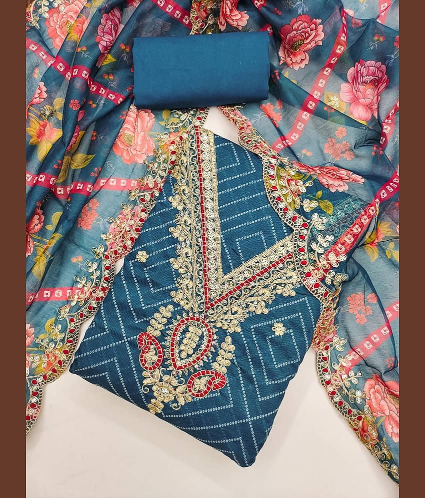 HL SILKMILLS Women Chanderi Unstitched Dress Material ( Blue ) - Unstitched Fabrics | Buy online on ZillyBuy