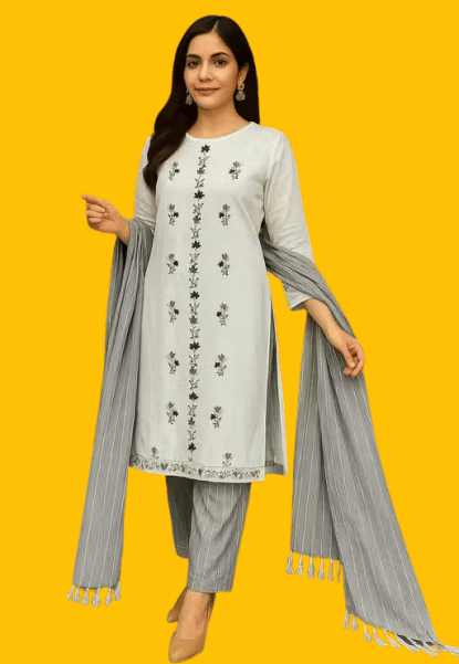     			HS COLLECTION Women Cotton Printed A-line Kurti With Pants ( Grey )