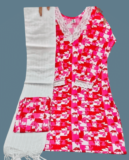     			HS COLLECTION Women Cotton Printed A-line Kurti With Pants ( Pink )