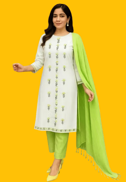     			HS COLLECTION Women Cotton Printed A-line Kurti With Pants ( Green )