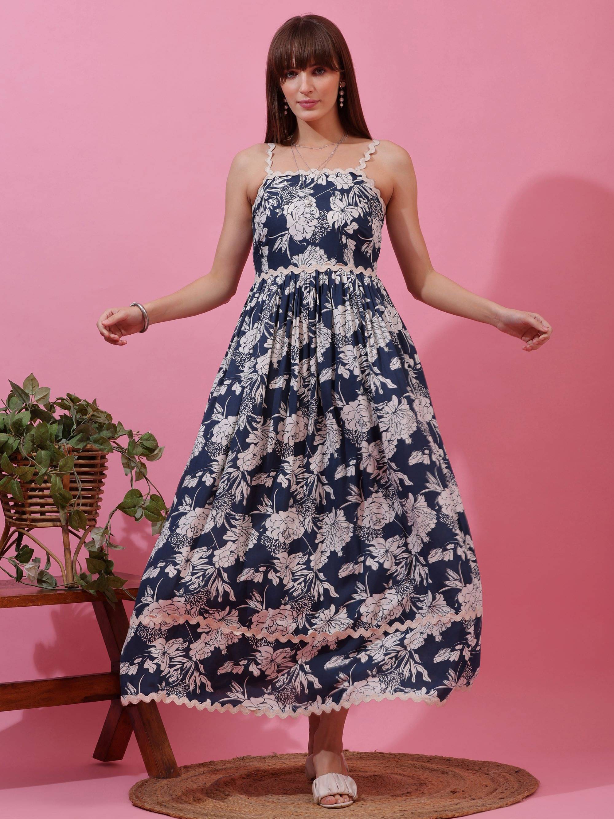     			Honky Tonky Women Cotton Printed Fit & Flare Dress ( Blue )