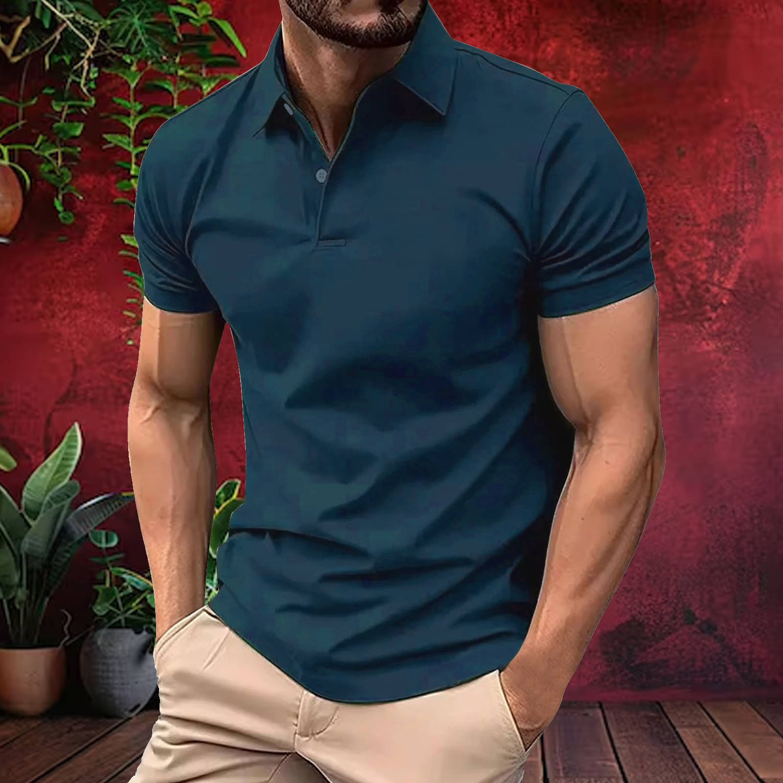     			Hushbucks Men Cotton Blend Regular Fit Solid Polo T Shirt ( Indigo )