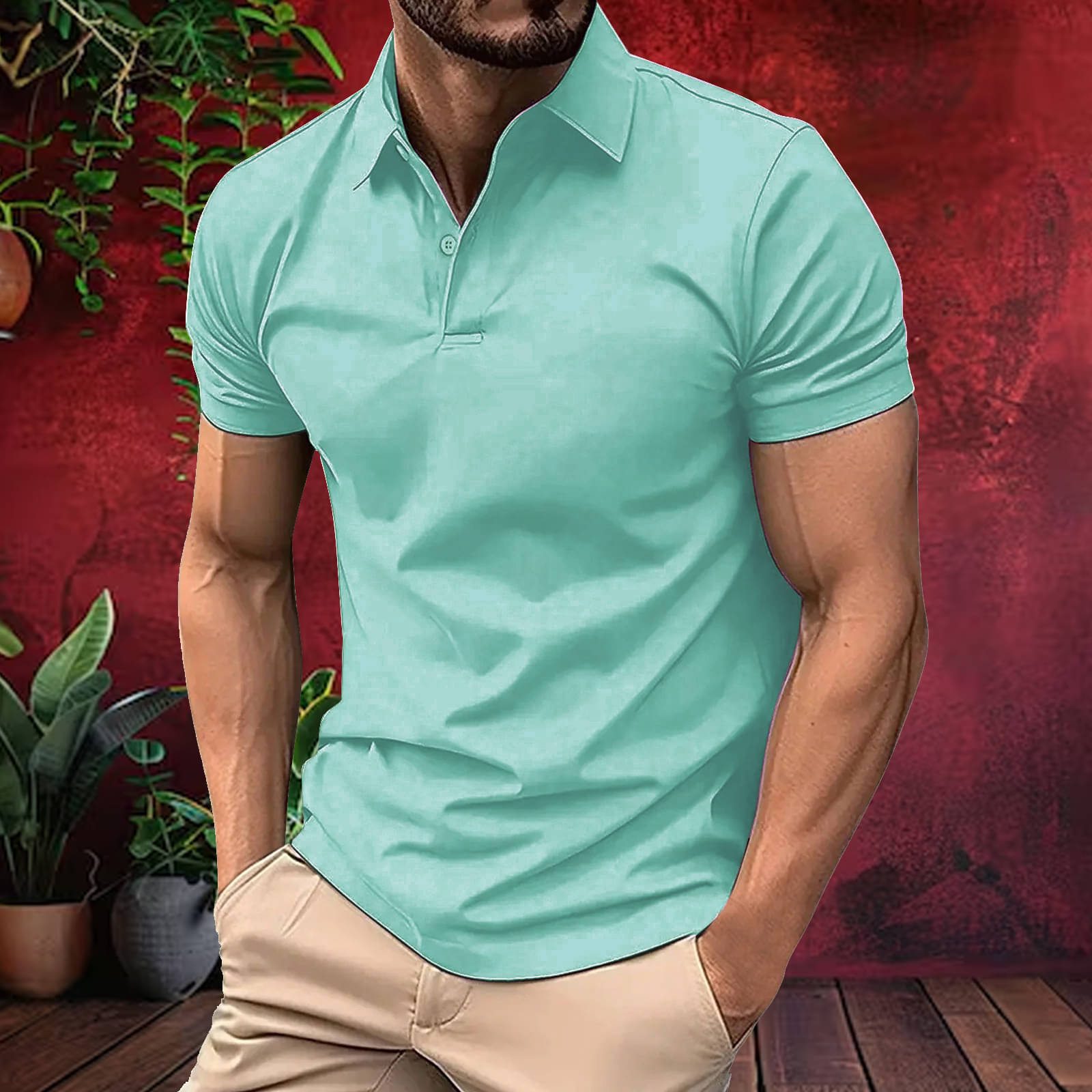    			Hushbucks Men Cotton Blend Regular Fit Solid Polo T Shirt ( Aqua )