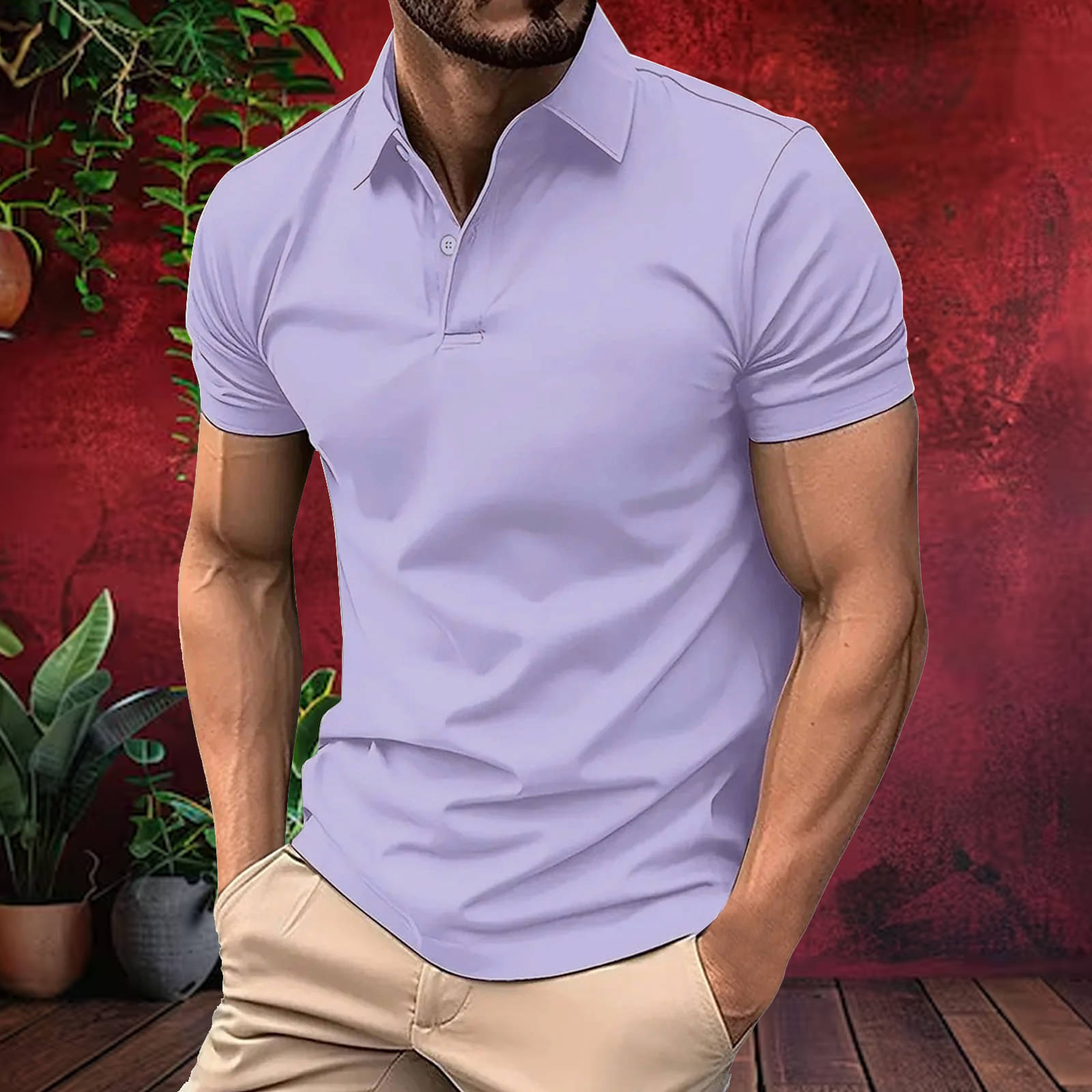     			Hushbucks Men Cotton Blend Regular Fit Solid Polo T Shirt ( Lavender )