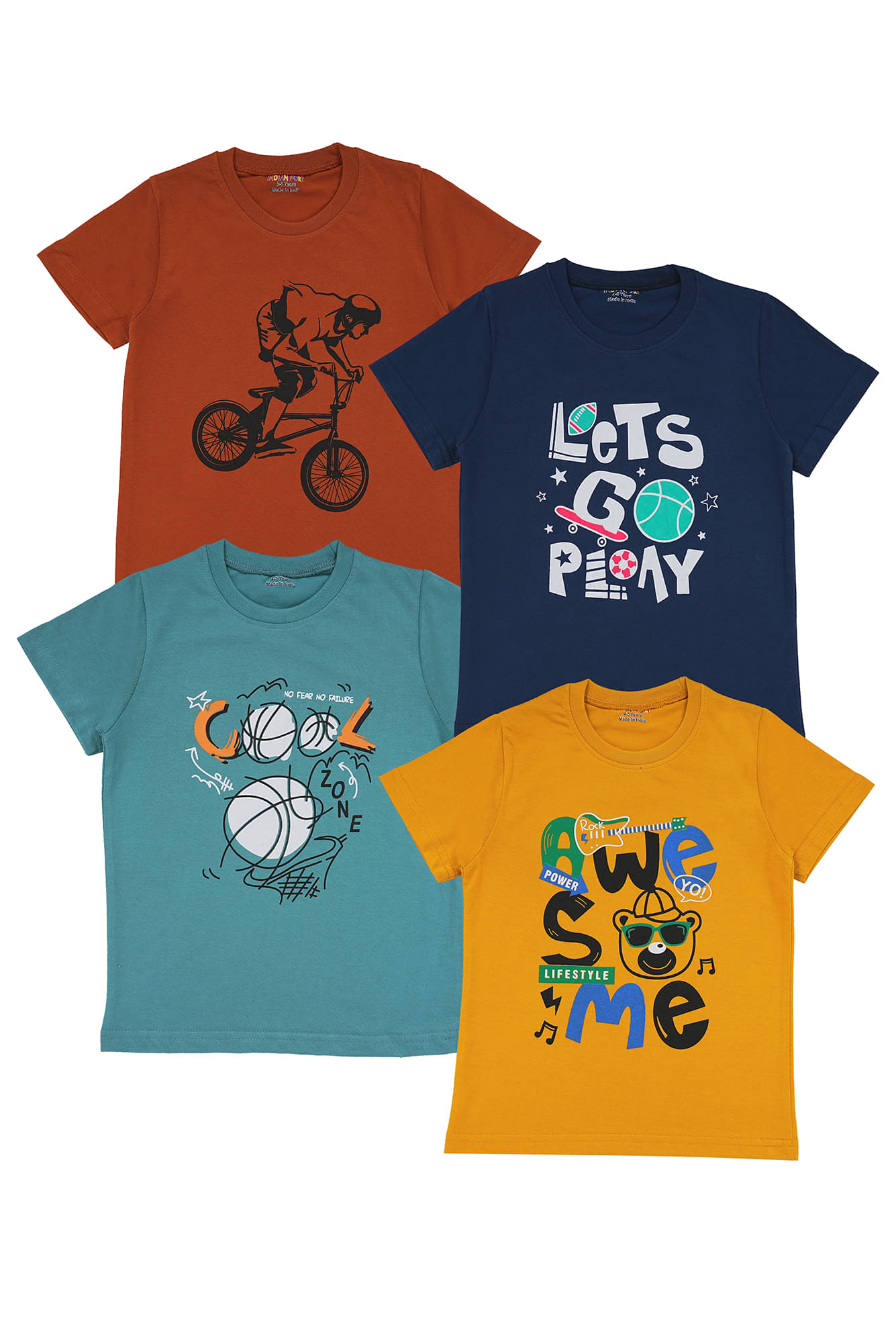 Indian Fort Pack of 4 Boys Cotton Blend T-Shirt ( Multicolor 4 ) Indian Fort Pack of 4 Boys Cotton Blend T-Shirt ( Multicolor 4 )