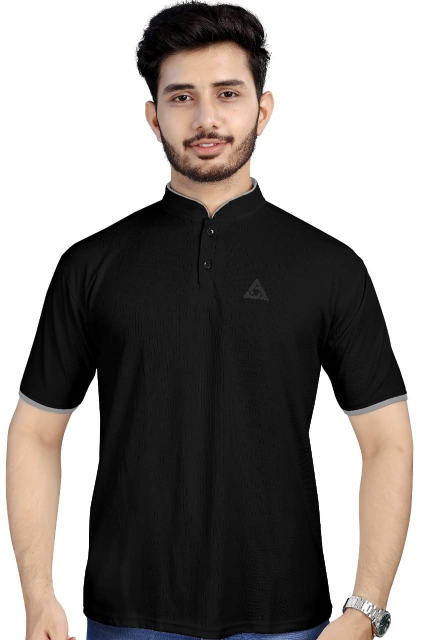     			Jay Jagdamba suit house Men Cotton Blend Regular Fit Self Design T-Shirt ( Black )