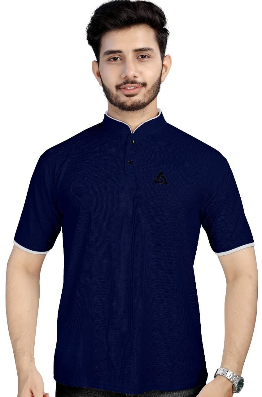     			Jay Jagdamba suit house Men Cotton Blend Regular Fit Self Design T-Shirt ( Navy Blue )