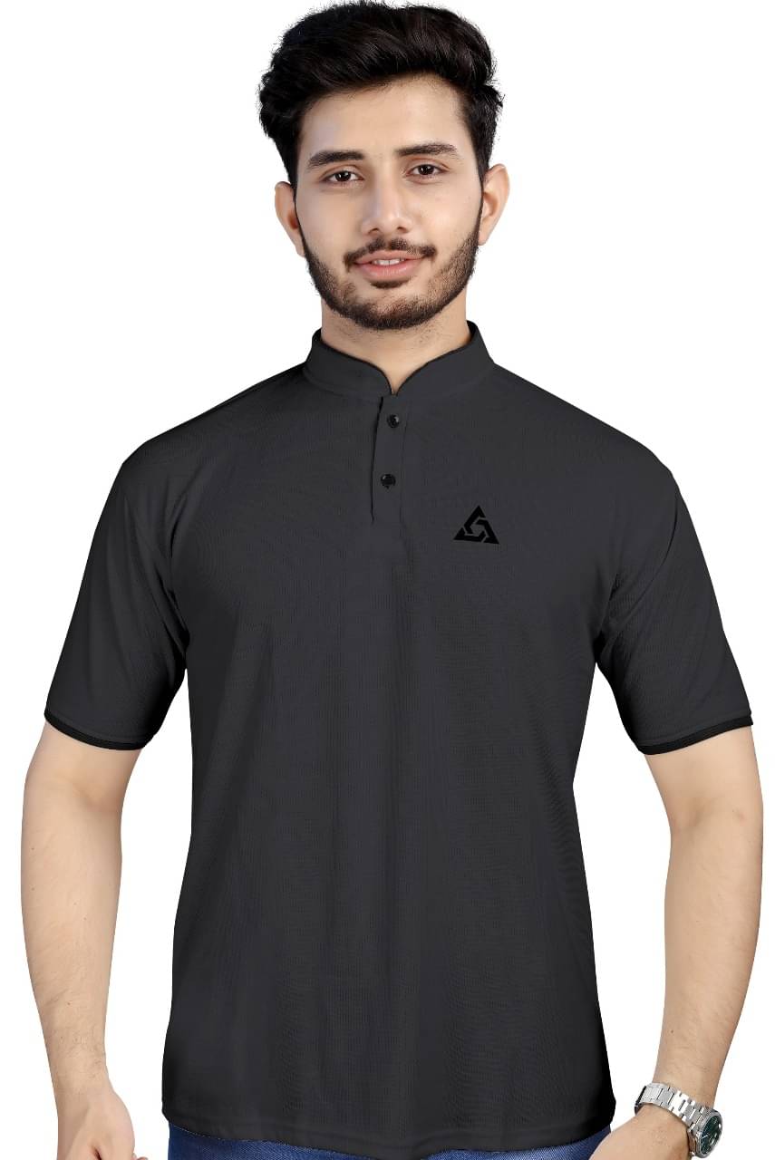    			Jay Jagdamba suit house Men Cotton Blend Regular Fit Self Design T-Shirt ( Dark Grey )