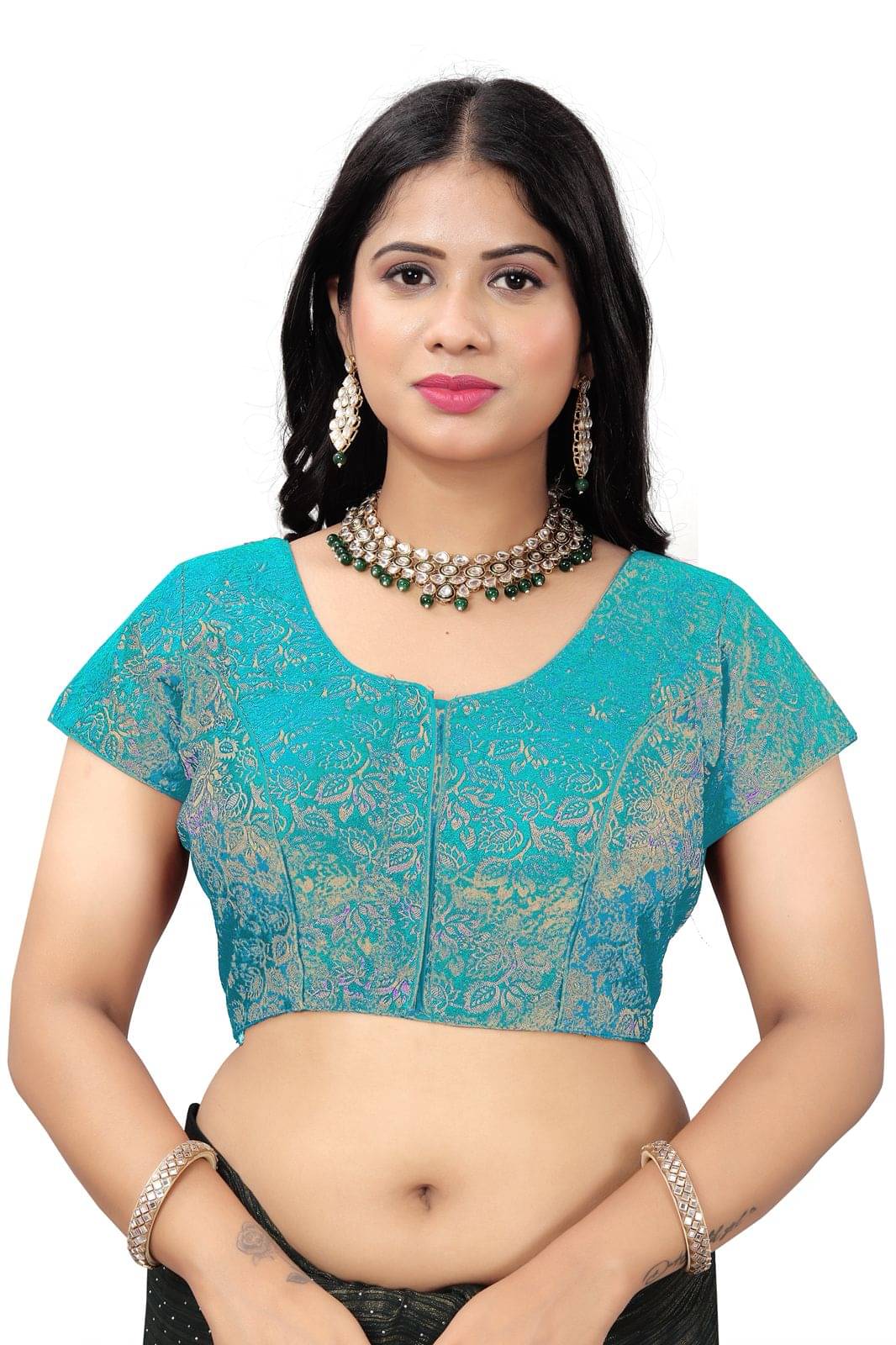     			KALAVATI FASHION Blue Readymade with Pad Brocade Women's Blouse ( Pack of 1 )