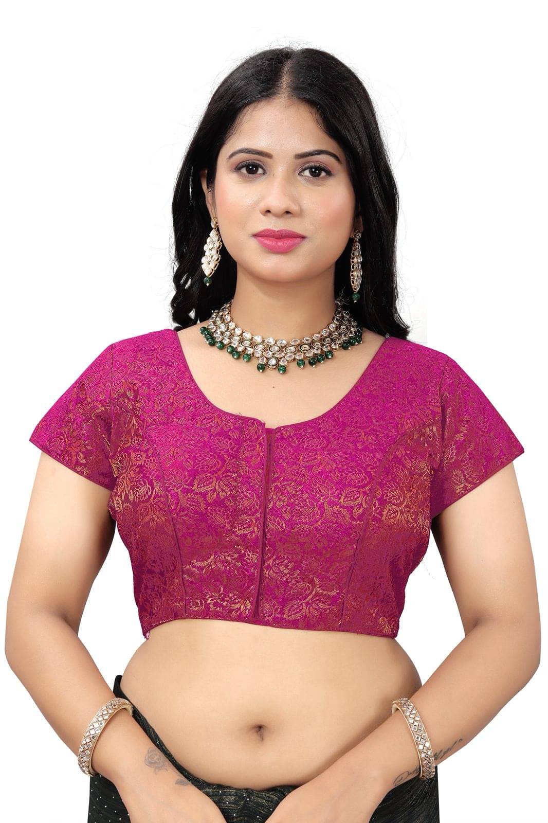 KALAVATI FASHION Pink Readymade with Pad Brocade Women's Blouse ( Pack of 1 ) KALAVATI FASHION Pink Readymade with Pad Brocade Women's Blouse ( Pack of 1 )