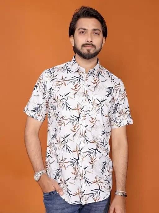 KRIVA Cotton Blend Regular Fit Printed Half Sleeves Men's Casual Shirt - White ( Pack of 1 ) KRIVA Cotton Blend Regular Fit Printed Half Sleeves Men's Casual Shirt - White ( Pack of 1 )