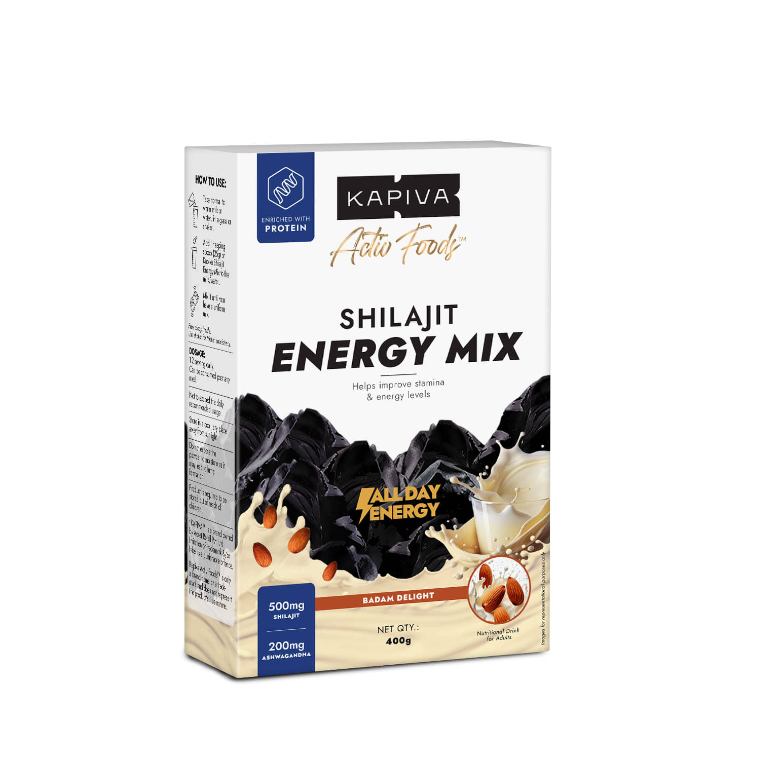     			Kapiva Shilajit Energy Mix | Badam Flavour | for Men | Natural Nutritional Supplement |60% + Fulvic Acid, 80+ Minerals | Pure Himalayan Shilajit, Ashwagandha, 5g Protein | Improves Daily Energy, Stamina and Focus| 400g