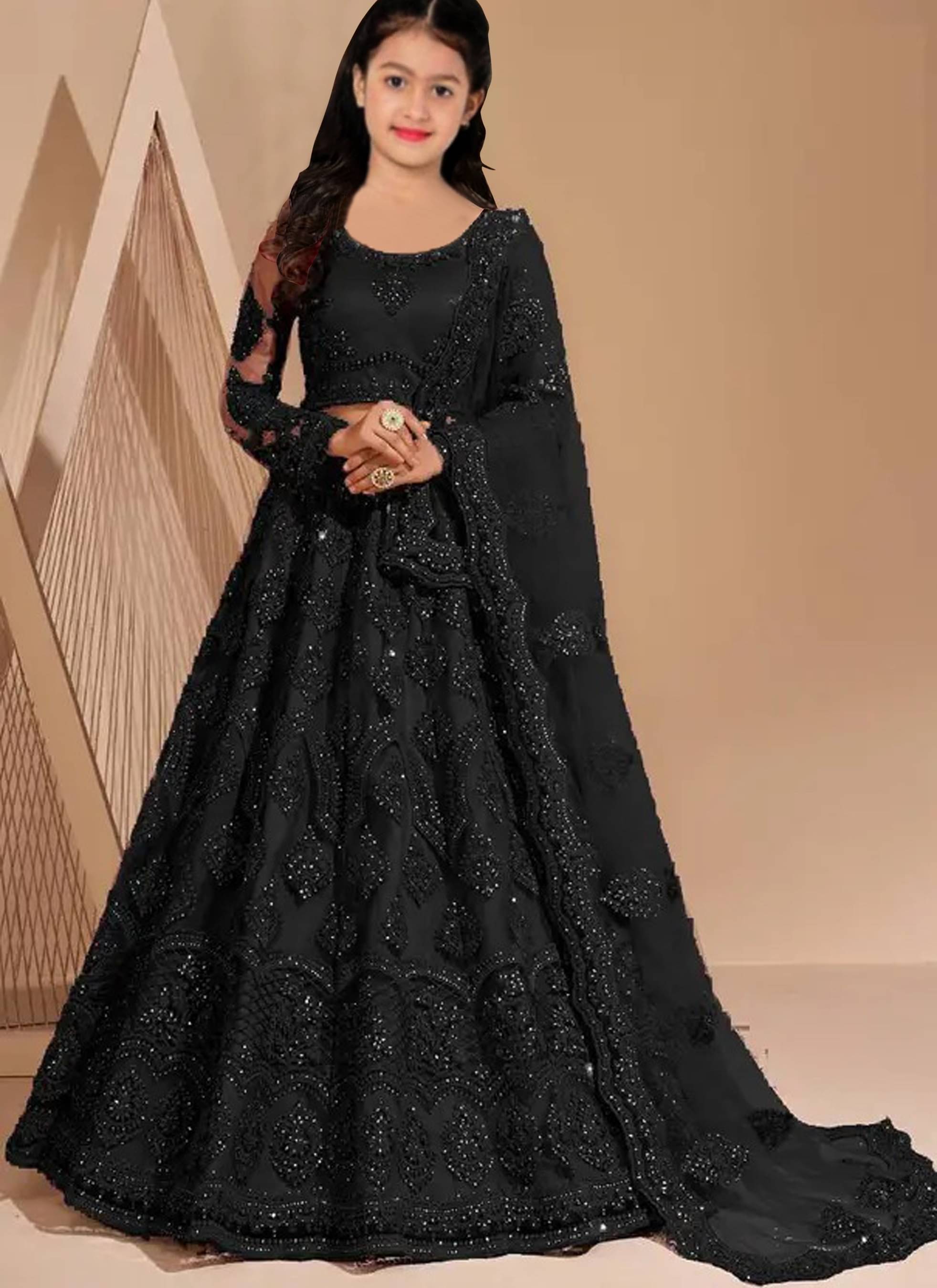     			Keyura Net Lehenga Choli Set For Girls ( Pack of 1 , Black )