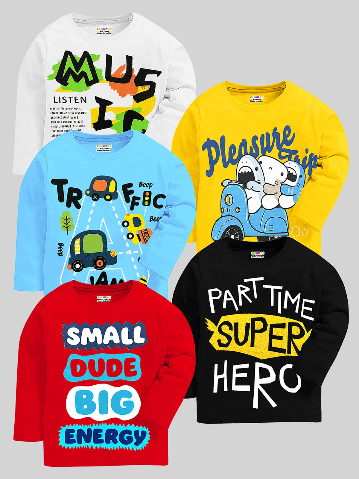 Kuchipoo Pack of 5 Boys Cotton Blend Polo T-Shirt ( Multicolor1 )