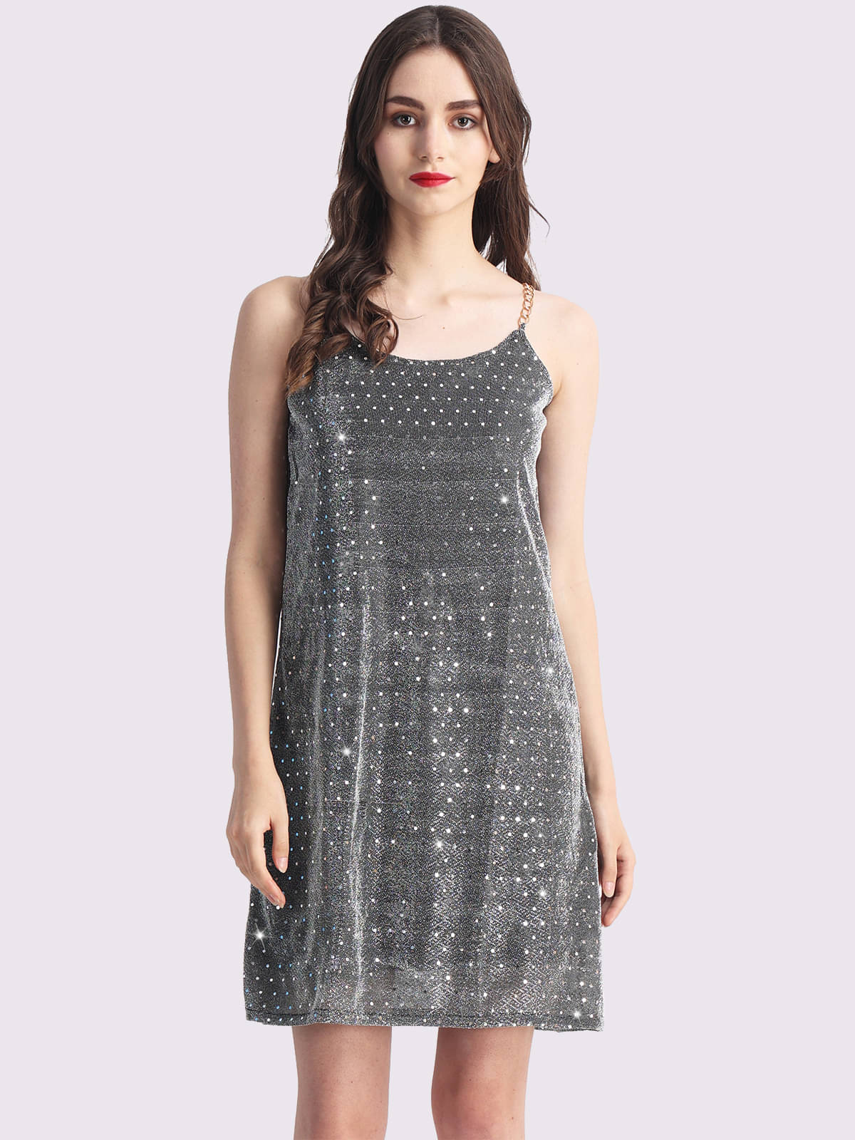     			Lola Dola Women Net Self Design A-line Dress ( Grey )
