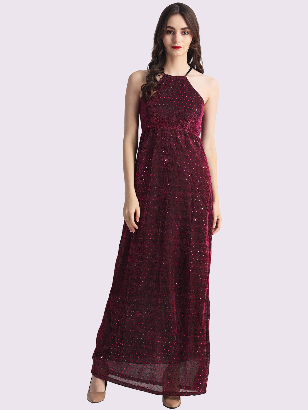     			Lola Dola Women Net Self Design A-line Dress ( Purple )