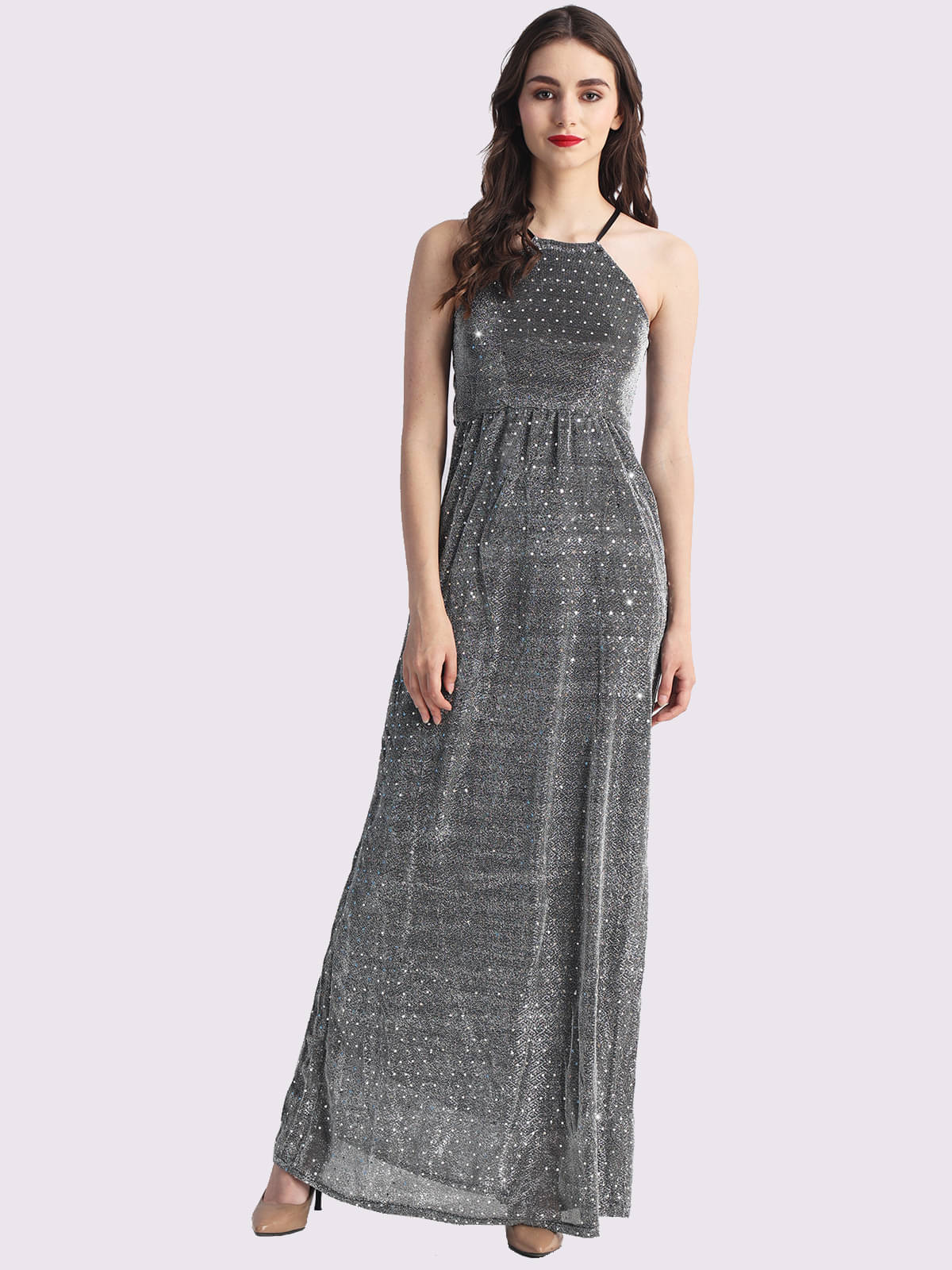     			Lola Dola Women Net Self Design A-line Dress ( Grey )