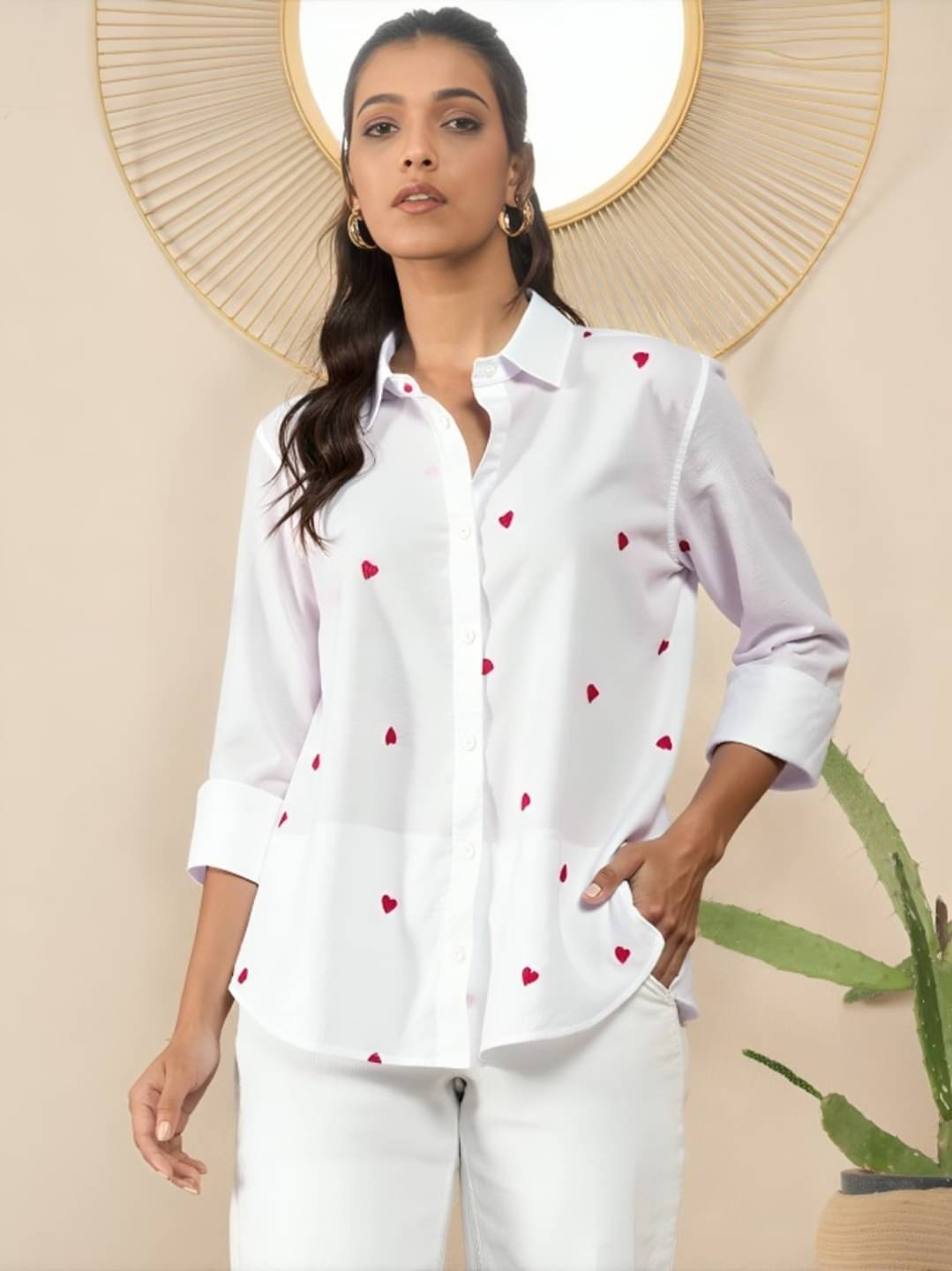 MAYKR Women Printed Cotton Shirt ( White )     			MAYKR Women Printed Cotton Shirt ( White )