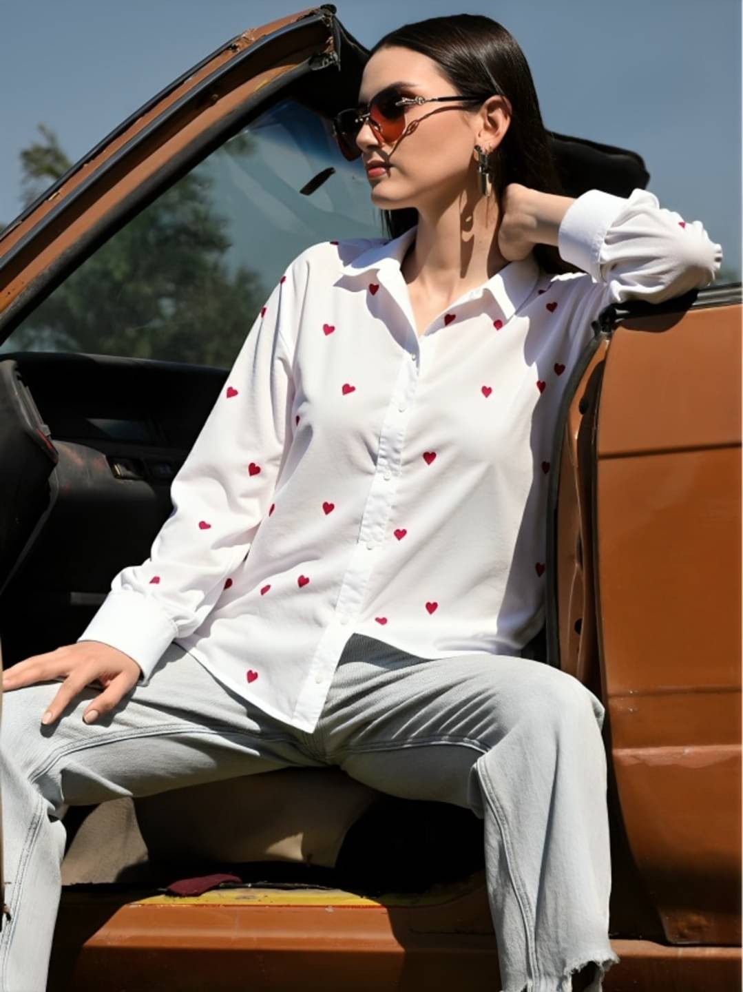 MAYKR Women Printed Cotton Shirt ( White )     			MAYKR Women Printed Cotton Shirt ( White )