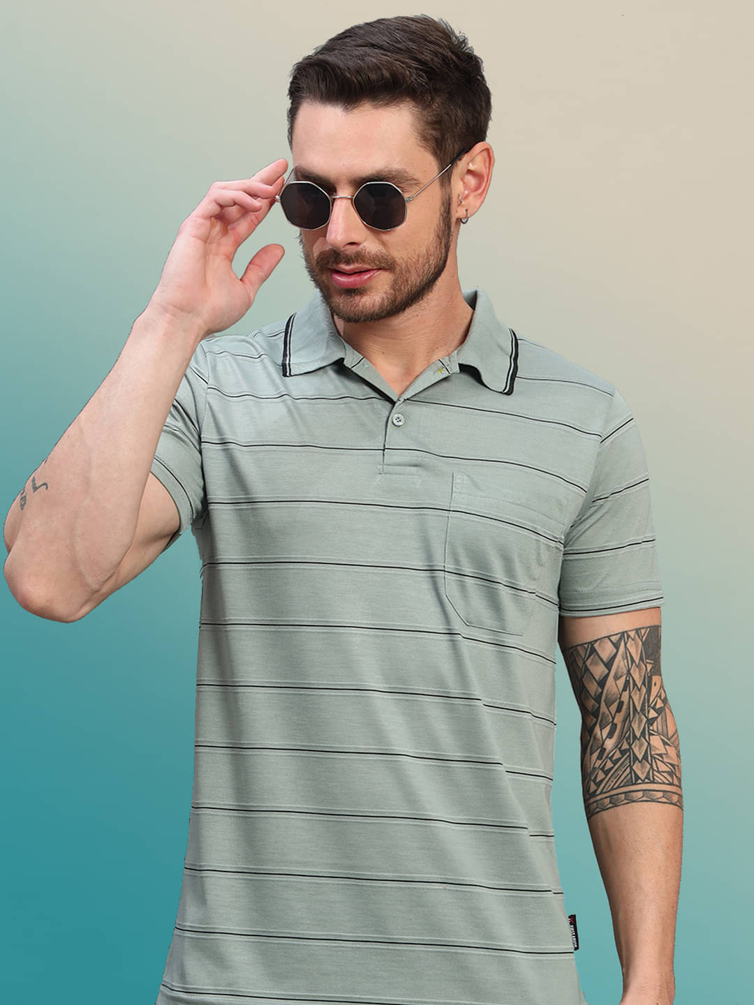 NOUVO Men Polyester Regular Fit Striped Polo T Shirt ( Dark Grey ) NOUVO Men Polyester Regular Fit Striped Polo T Shirt ( Dark Grey )