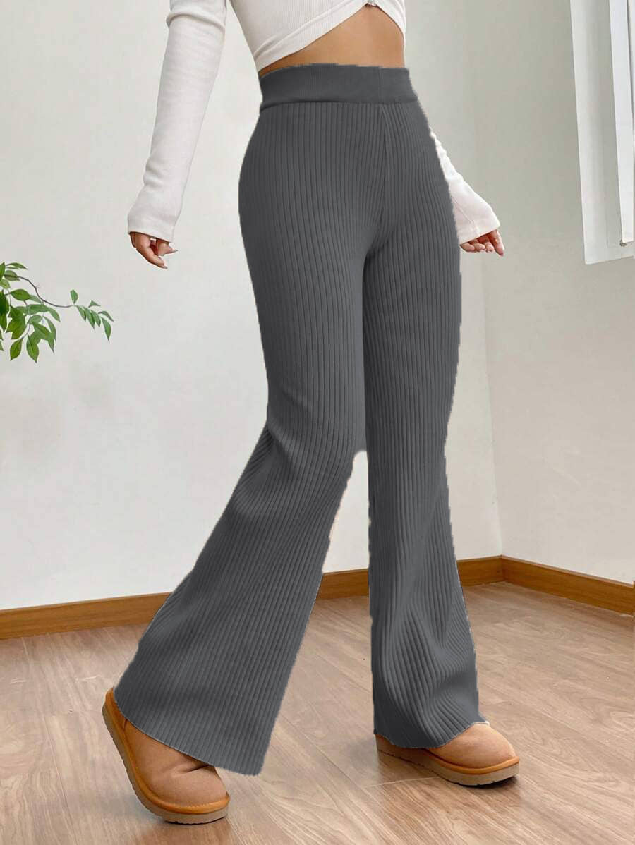 Qyaas Women Knitted Wide Leg Trousers ( Dark Grey ) - Trousers | Buy online on ZillyBuy