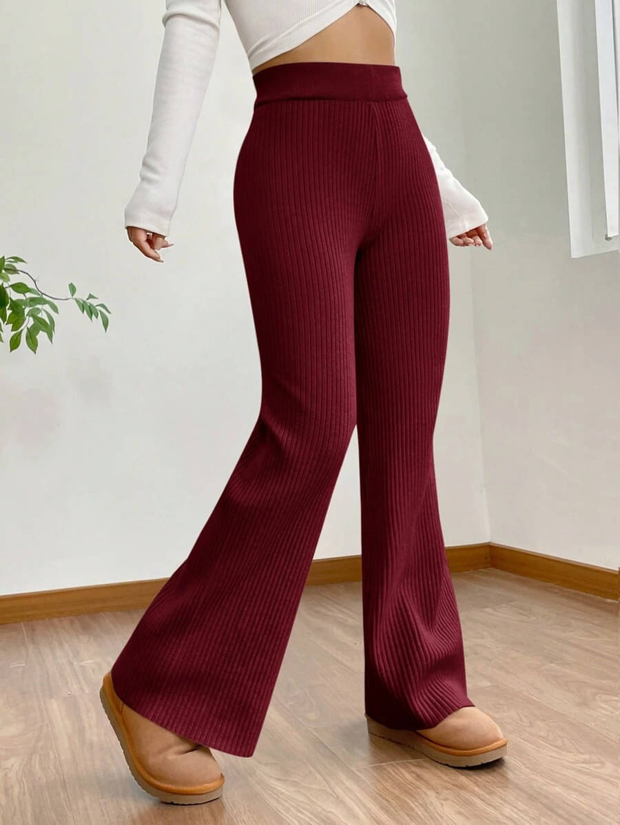     			Qyaas Women Polyester Wide Leg Trousers ( Maroon )