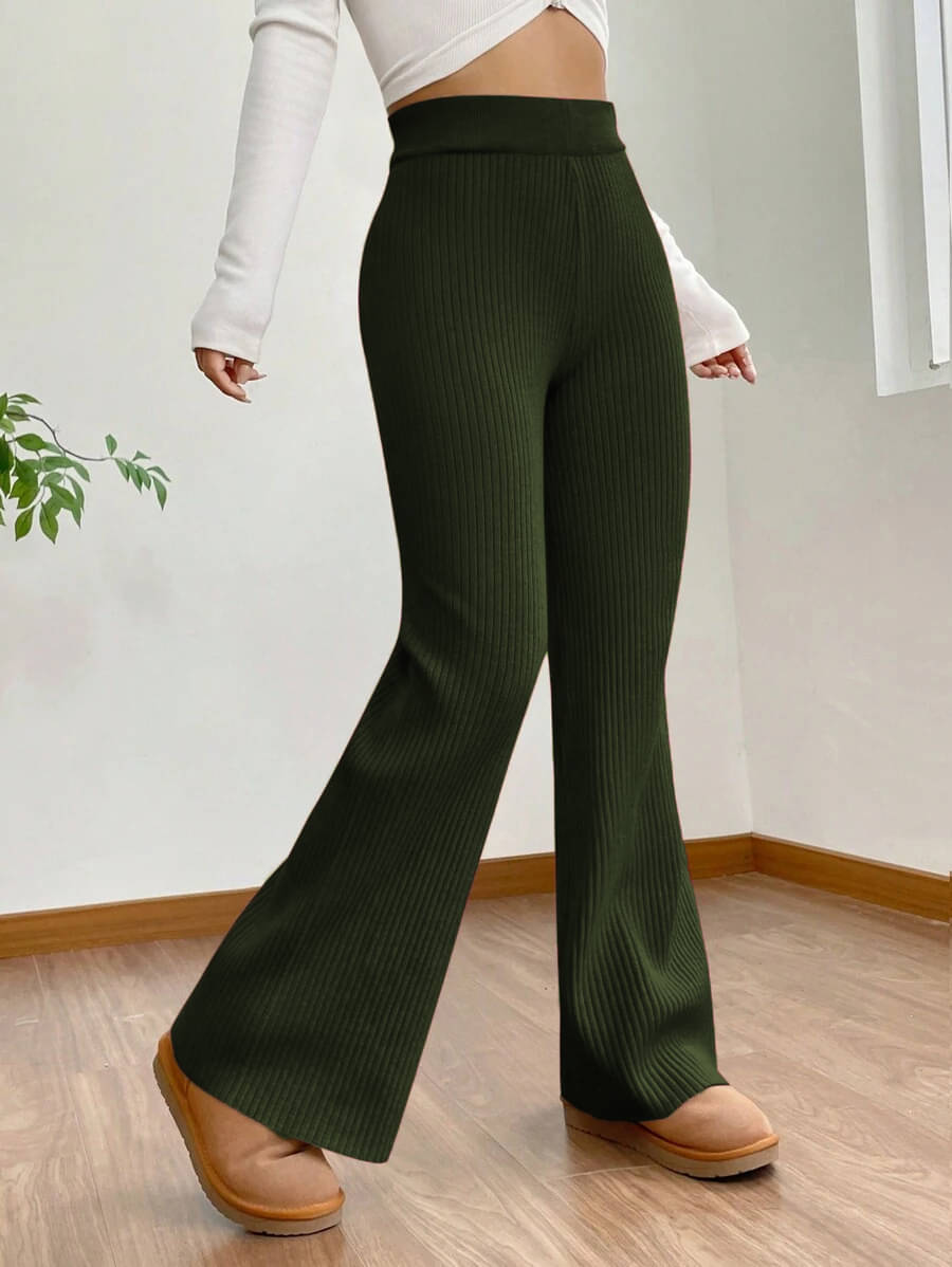     			Qyaas Women Polyester Wide Leg Trousers ( Olive )
