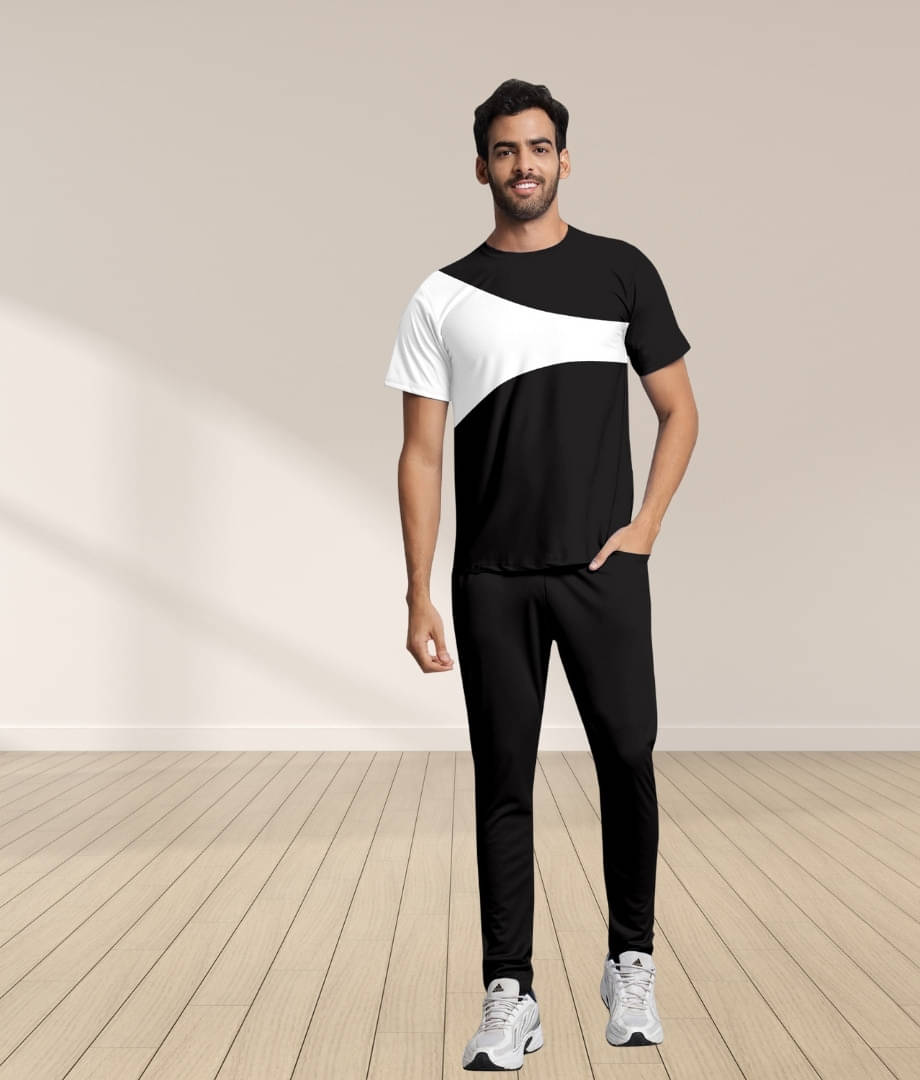     			RABBY Black Polyester Blend Regular Fit Men's Tracksuit ( Pack of 1 )