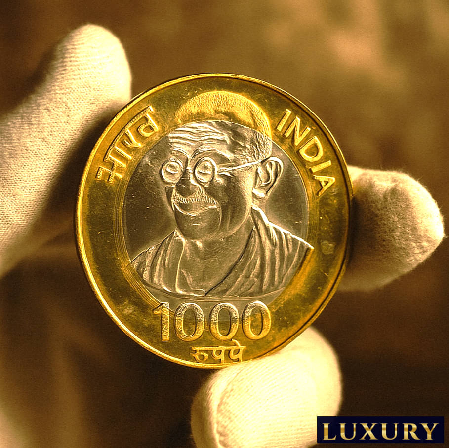 Rare 1000 Rupees, Mahatma Gandhi - India Collecting old Fancy Rare Bi-Metallic Coin Rare 1000 Rupees, Mahatma Gandhi - India Collecting old Fancy Rare Bi-Metallic Coin