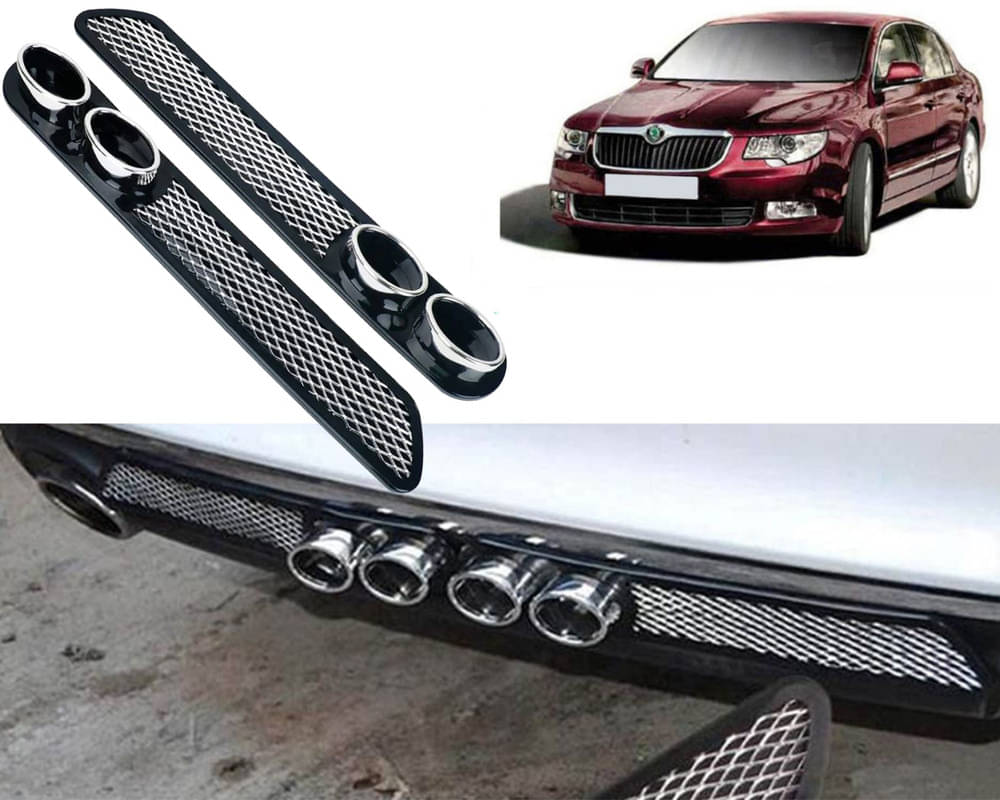     			Rear Dual Tip Bumper Lip Diffuser Car Back Bumper Spoiler Lip Splitter Chrome Compatible with Superb