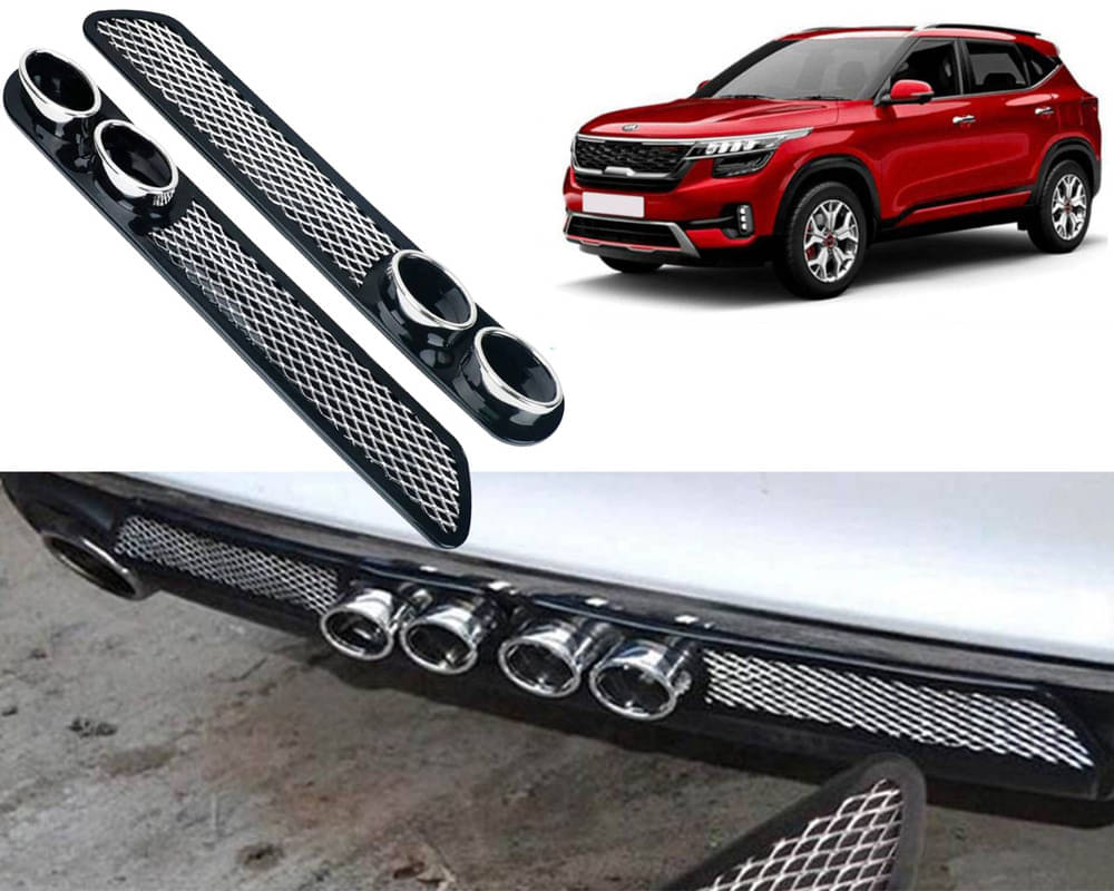     			Rear Dual Tip Bumper Lip Diffuser Car Back Bumper Spoiler Lip Splitter Chrome Compatible with Kia Seltos