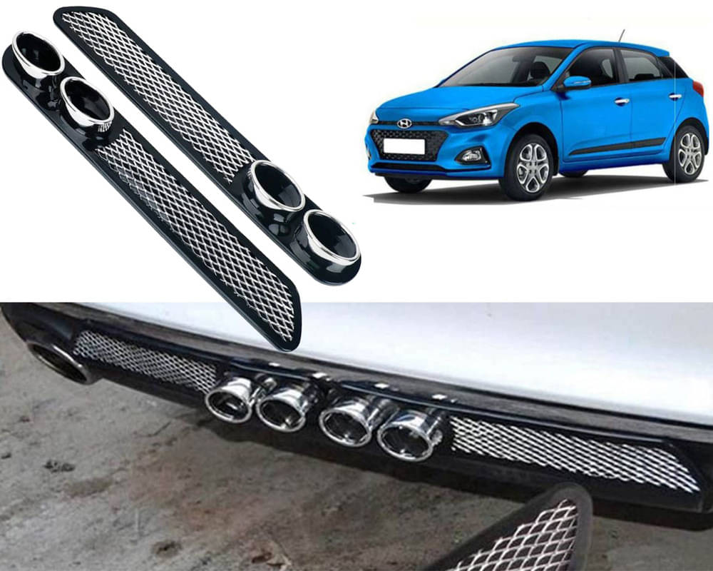     			Rear Dual Tip Bumper Lip Diffuser Car Back Bumper Spoiler Lip Splitter Chrome Compatible with I20 Elite 2018
