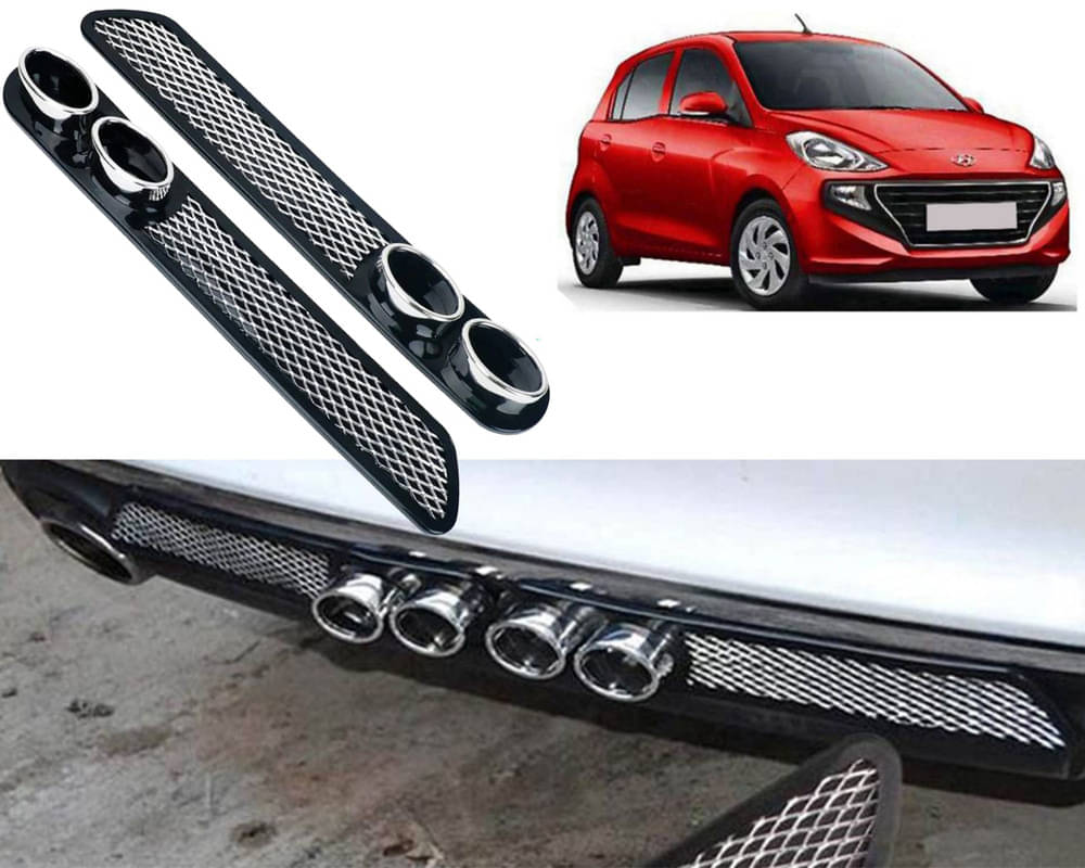     			Rear Dual Tip Bumper Lip Diffuser Car Back Bumper Spoiler Lip Splitter Chrome Compatible with Santro 2018